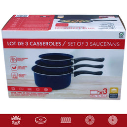 Lot 3 casseroles tous feux dont induction avec revêtement anti-adhésif - Livraison offerte