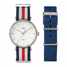 Montre femme à Quartz de la marque TIMEX avec bracelet Bleu Blanc Rouge - Livraison offerte