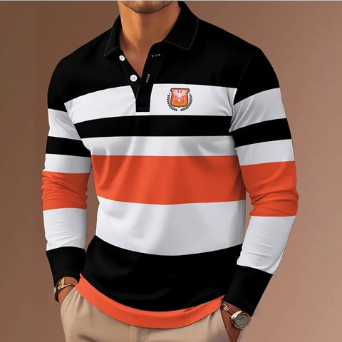 Polo confortable à rayures à manches longues pour homme - Livraison offerte