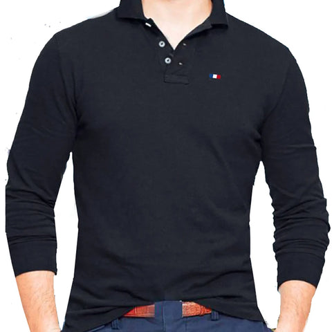 Polo à manches longues pour homme avec drapeau français - Livraison offerte