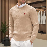 Pull en maille à col rond pour homme avec broderie en forme de cœur - Livraison offerte