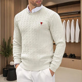 Pull en maille à col rond pour homme avec broderie en forme de cœur - Livraison offerte