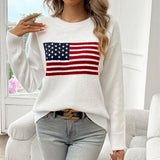 Pull à manches longues avec drapeau américain pour femme - Livraison offerte