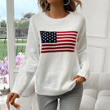 Pull à manches longues avec drapeau américain pour femme - Livraison offerte