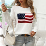 Pull à manches longues avec drapeau américain pour femme - Livraison offerte