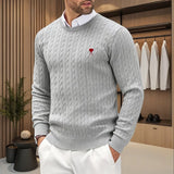 Pull en maille à col rond pour homme avec broderie en forme de cœur - Livraison offerte