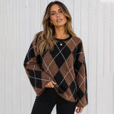 Pull à manches longues pour femme avec motif losanges - Livraison offerte