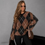 Pull à manches longues pour femme avec motif losanges - Livraison offerte