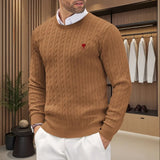 Pull en maille à col rond pour homme avec broderie en forme de cœur - Livraison offerte