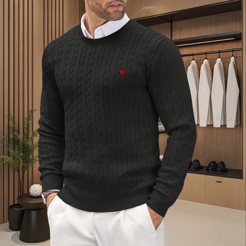 Pull en maille à col rond pour homme avec broderie en forme de cœur - Livraison offerte