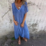 Robe d'été en coton et lin à manches courtes pour femme - Livraison offerte