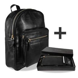 1 Sac à dos Leonardo Verrelli en cuir + 1 pochette de sac à main en cuir + 1 porte-cartes en cuir - livraison offerte