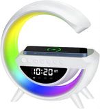 Station multimédia Bluetooth : Chargeur à induction pour smartphone + Horloge numérique + réveil avec écran LCD + mini enceinte avec 13 couleurs d’ambiance - Livraison offerte