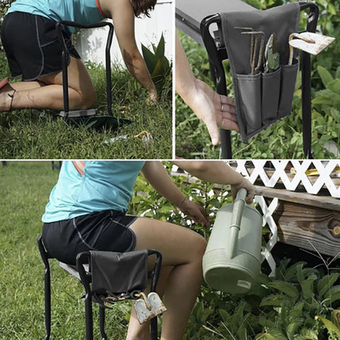 Tabouret confortable de jardin pliable avec poche pour outils - Livraison offerte
