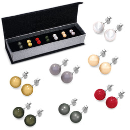 Coffret de 7 boucles d'oreilles plaquées rhodium ornées de Perle Autrichienne de très haute qualité - Livraison Offerte