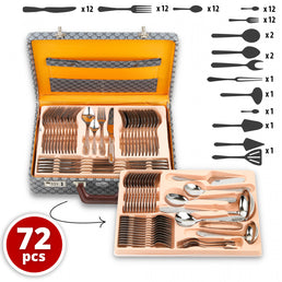 Ensemble de 72 pièces d'argenterie avec valise à fleurs - Livraison Offerte