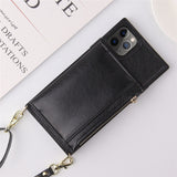 Coque en cuir porte monnaie à fermeture éclair avec longue sangle pour iPhone + porte carte intégré - Livraison offerte