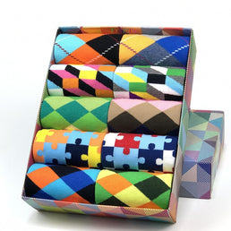 Lot de 5 Chaussettes Hautes Multicouleurs Puzzle - Livraison Offerte