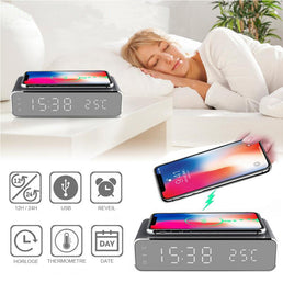 Réveil à LED avec chargeur de téléphone sans fil intégré compatible iOS et Androïd - Livraison offerte