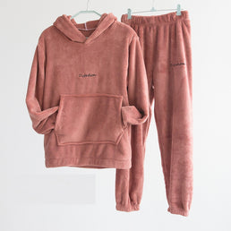 Pyjama chaud 2 pièces avec capuche en flanelle pour femme - Livraison offerte