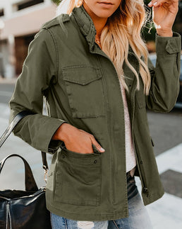 Veste coupe-vent à fermeture éclair style militaire pour Femme - Livraison Offerte
