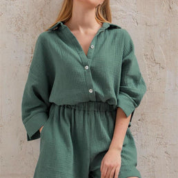 TEST Ensemble pyjama léger 2 pièces en gaze de coton pour femme - Livraison offerte