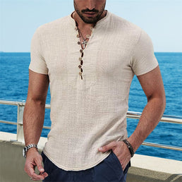 Chemise polo en lin à manches courtes - Livraison offerte