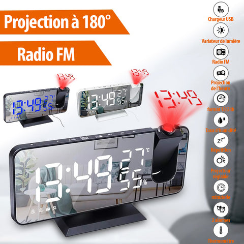 Radio Réveil Projection, Réveil Projecteur Plafond avec Radio FM