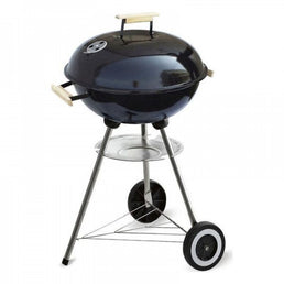 Barbecue à charbon (45cm) avec couvercle et roulettes en acier émaillé - Livraison offerte
