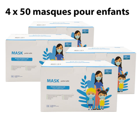 4 Boîtes de 50 masques pour enfants (soit 200 masques) + livraison offerte