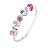 Bracelet charms perles roses et acier orné de cristaux Scintillants - Livraison Offerte