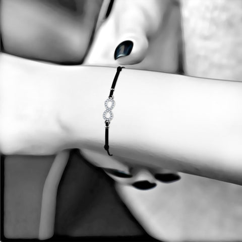 Bracelet Infini élastique noir orné de Cristaux scintillants - Livraison Offerte