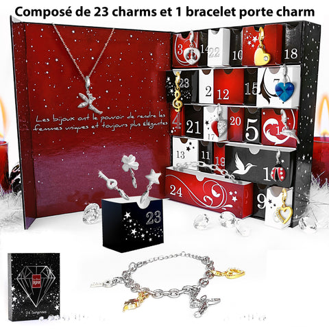 Calendrier de l'avent grand format 23 bijoux en Laiton et Acier inoxydable + 1 bracelet porte charms - Livraison Offerte