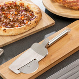 découpeur design de pizza 4 en 1 - roulette, coupe dents de scie pour les bords, spatule pour les parts et une pince - livraison offerte
