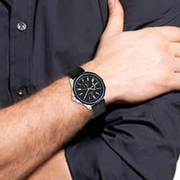 Montre homme quartz avec Boîtier et bracelet en cuir noir - Livraison Offerte