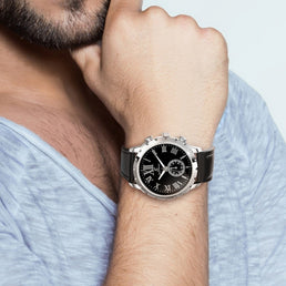 Montre homme quartz avec bracelet en cuir - Livraison Offerte