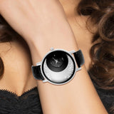Montre Luna avec bracelet cuir noir ornée de 130 cristaux Autrichiens - Livraison Offerte